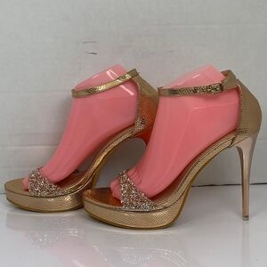 Elegant Gold Women's Open Toe Ankle Strap Platform Heels Size 8
